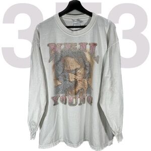 VINTAGE 90S NEIL YOUNG LONG SLEEVE RAP TEE SZ XL WHT